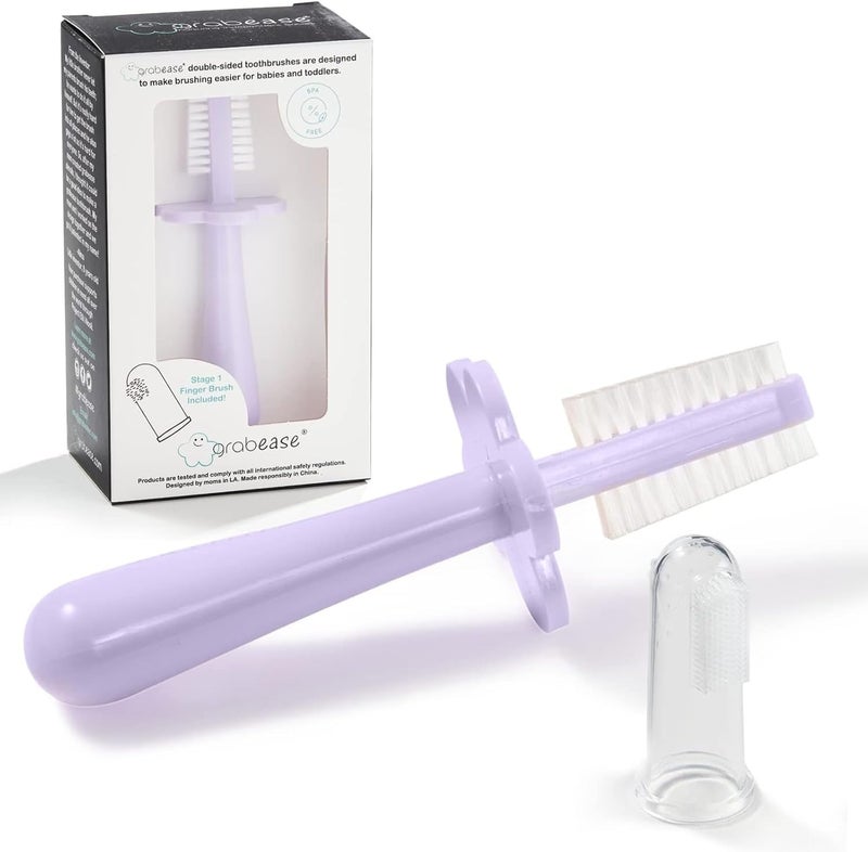 grabease Double Sided Toothbrush - Gentle Silicone Bristles & Infant Brush - Dual-Sided Design & Toddler Toothbrush - Travel Case Included & Baby Brush - Pack of 1, Lavender - Image 1